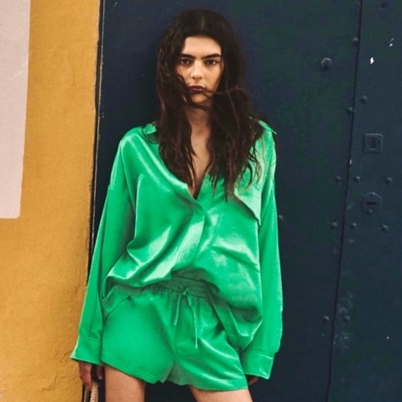 NWT Zara Satin Effect Oversized Shirt Jacket Shacket green - Picture 16 of 16